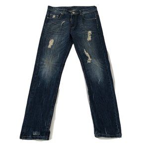 Mado Jeans Men's 32 Blue Denim Straight Distressed Pants 32x31 100% Cotton A